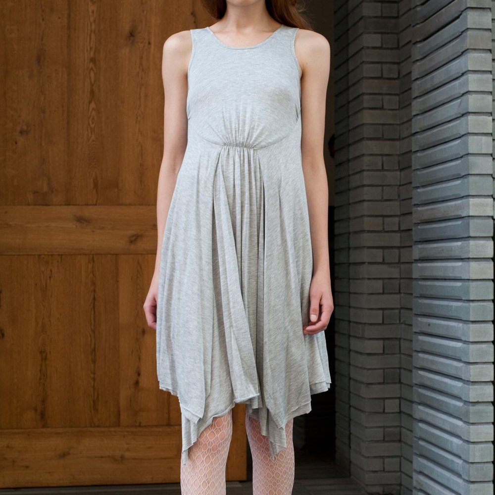 NWT CUT25 BY YIGAL AZROUEL Grey Asymmetrical Drape Sleeveless Dress Size L $295 - Picture 1 of 15